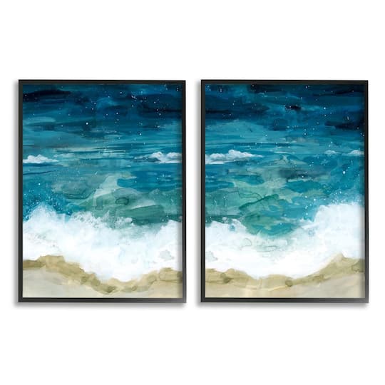Stupell Industries Tide Crash to Shore Nautical Beach Watercolor in Black Frame Wall Art